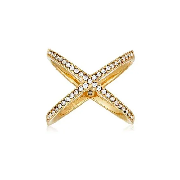 Michael Kors Gold Tone Steel Criss-Cross Clear Pave Crystal Ring - Picture 4 of 12